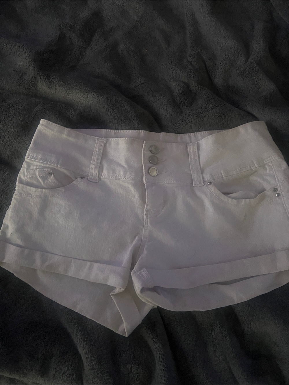 YMI White High-Waist Cuffed Denim Shorts